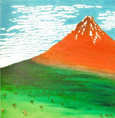 "Hokusai South African style III", mixed media on canvas with kimono fabric, 45.5 cm x 45.5