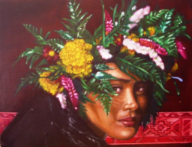 "Tahitian girl with a Ndebele pattern", oil on canvas, 14'' x 18'', 2009