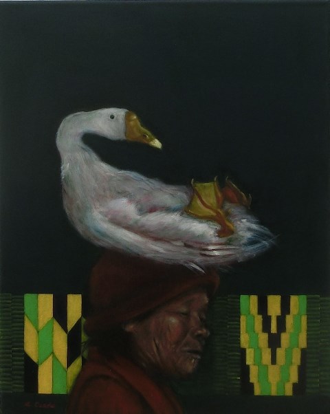 "Chinese woman with Ghanaian weave", oil on canvas, 20'' x 16'', 2009