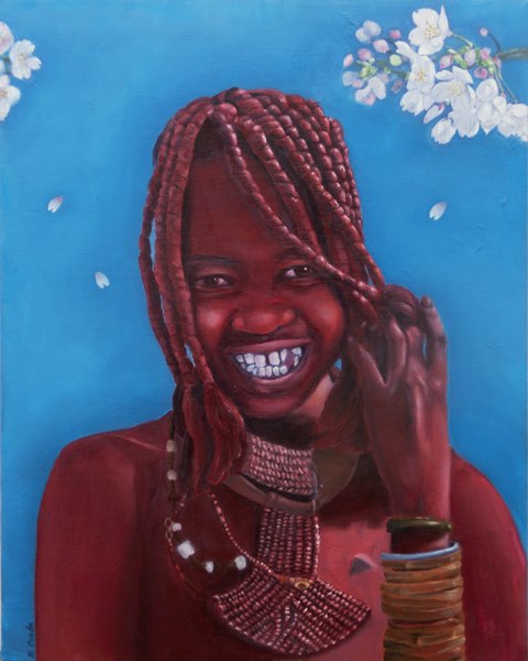 "Himba girl in Japanese spring", oil on canvas, 20'' x 16'', 2010