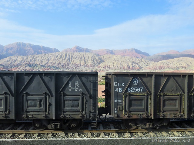 Goods wagons. Overnight train from Kashgar to Urumqi, Xinjiang, September 2018